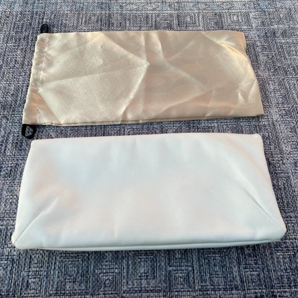 GINA Women Clutch Purse Bag White Leather Gold Tone Stud Wallet Made in Italy